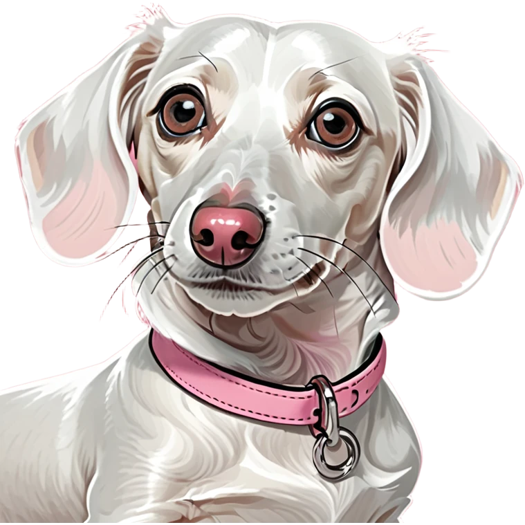 white mini dachshund with pink nose emoji