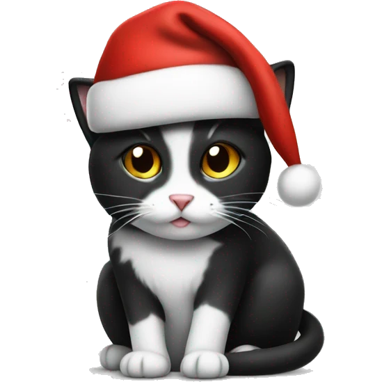 black and white cat with santa hat on emoji