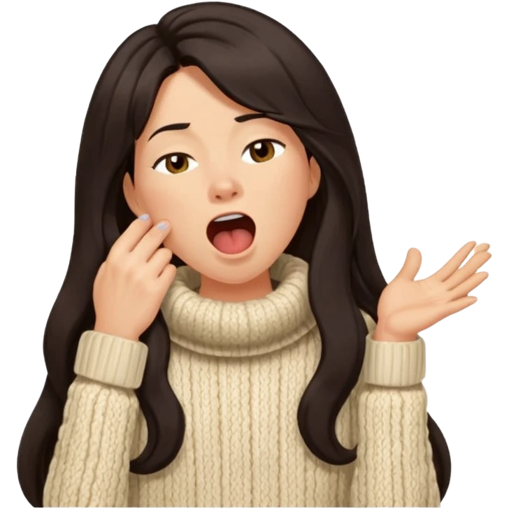 yawning dark long hair woman in sweater emoji