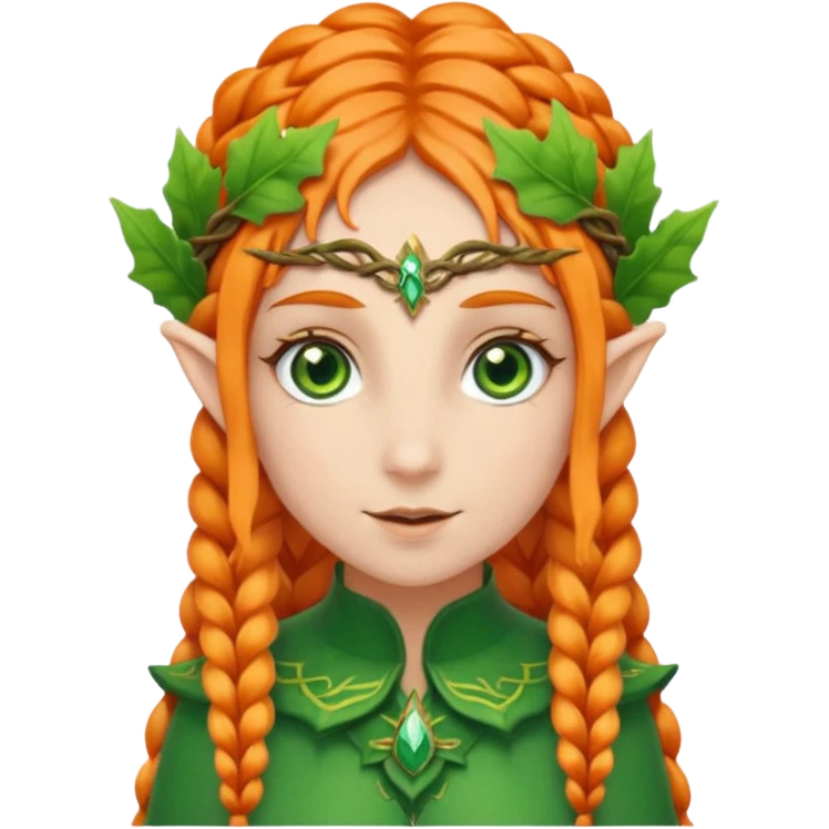 Elf with orange braids and leaf crown emoji