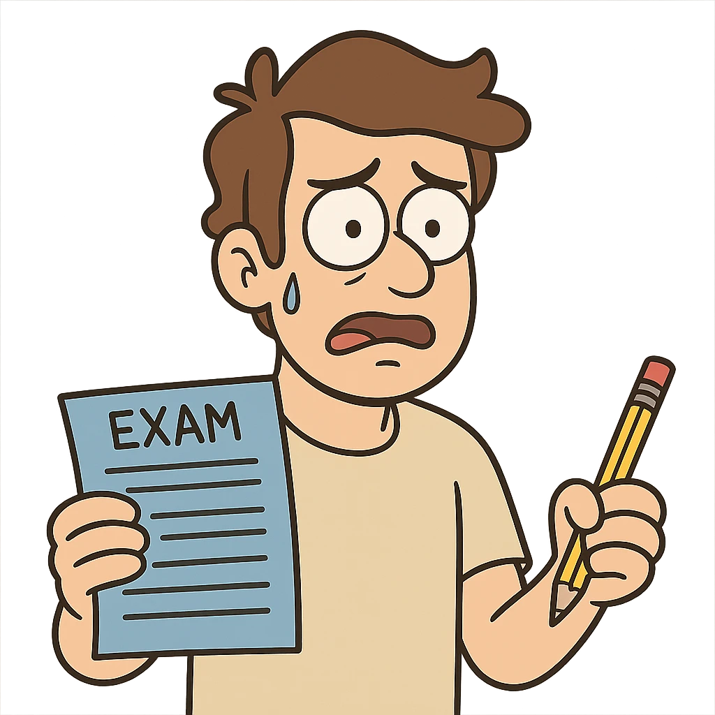 blue exam paper with pencil emoji