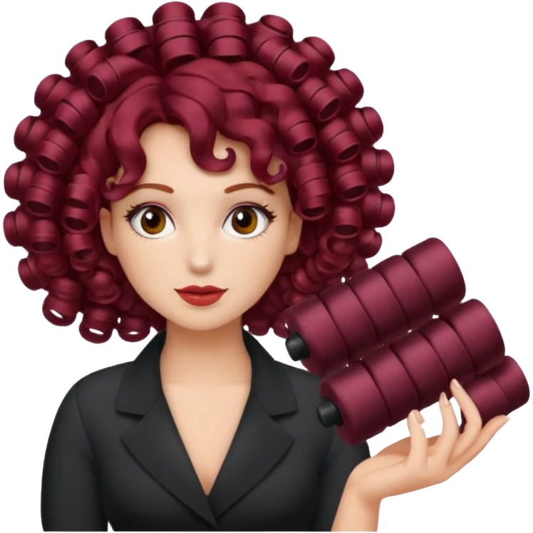 hair with burgundy hair rollers emoji
