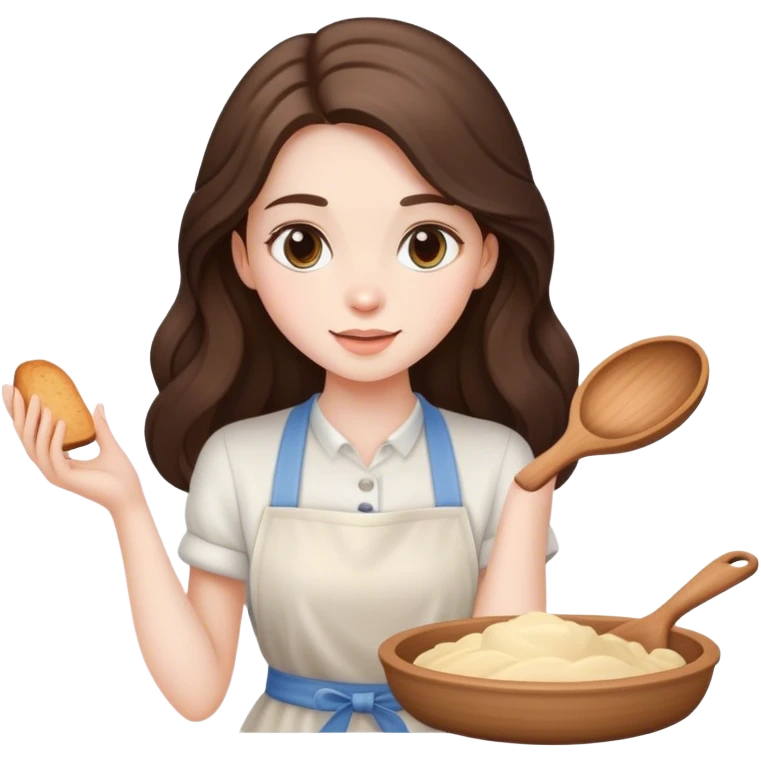 beautiful pale brunette girl with long hair baking emoji
