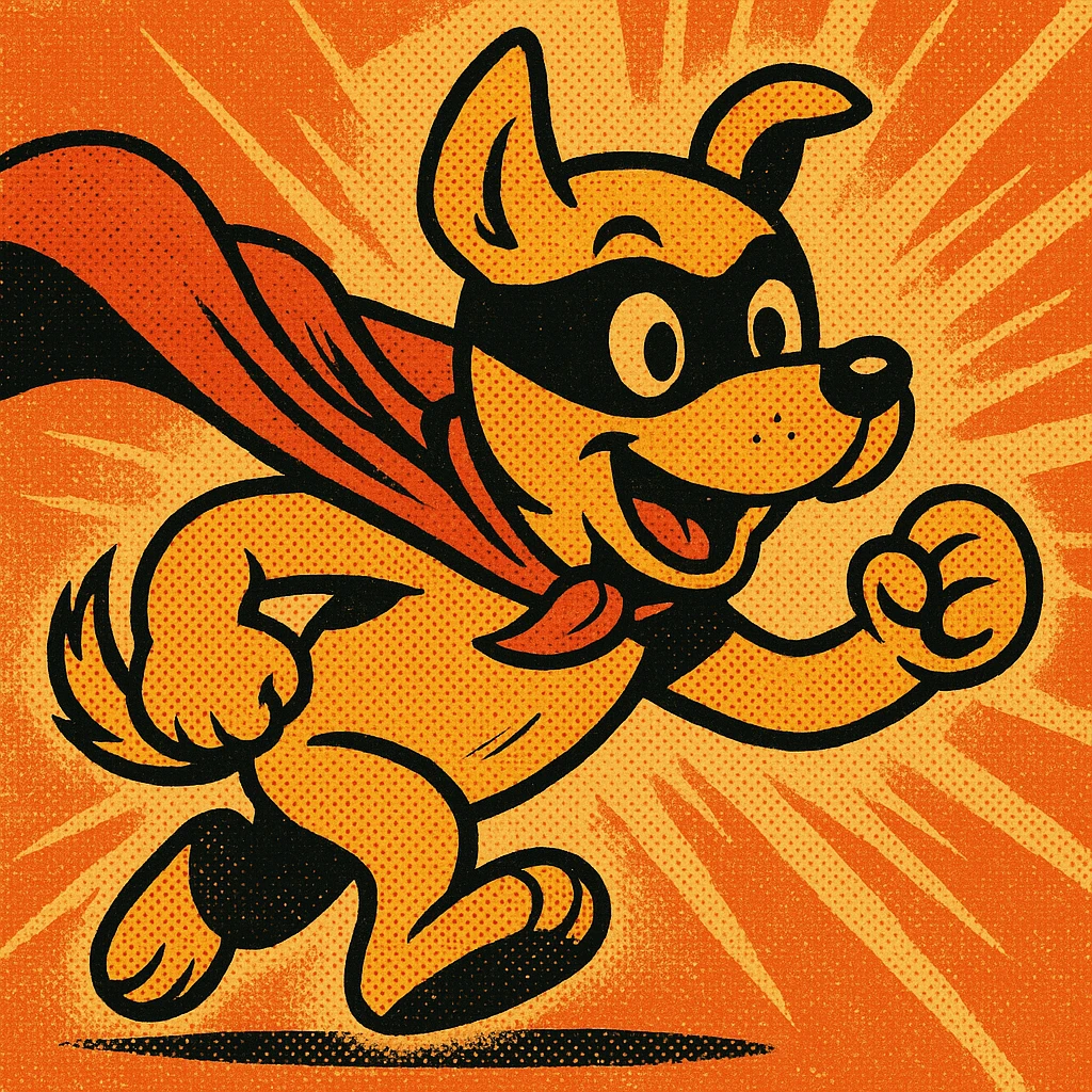 animal hero, cape and mask, playful style, comic book style emoji