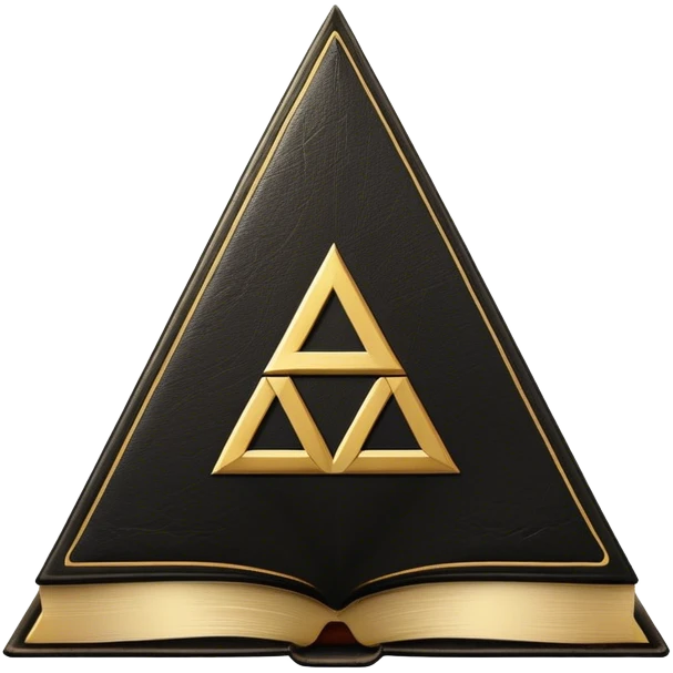 A black and gold book with an aged leather texture, embossed with an alchemical symbol, a compass, or a forging hammer, exuding wisdom, mastery, and the relentless pursuit of greatness. - book on mastery ... silhouette of a triangle  emoji