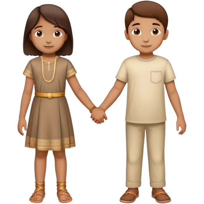 two Indian children (boy and girl) holding hands, boy lighter brown, girl medium brown, both age 5-6, simple background emoji