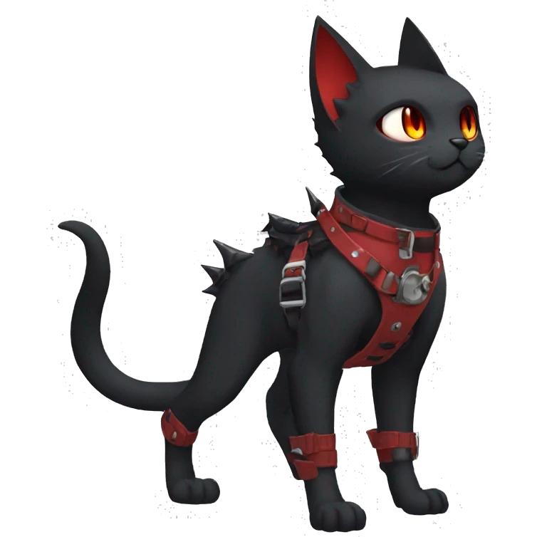 cool edgy black punk red ethereal fantasy nargacuga-bat-cat-Fakemon collar harness full body emoji