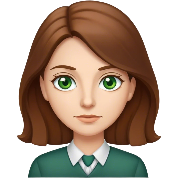 Ironic  female teacher with long Brown hair and Green eyes emoji