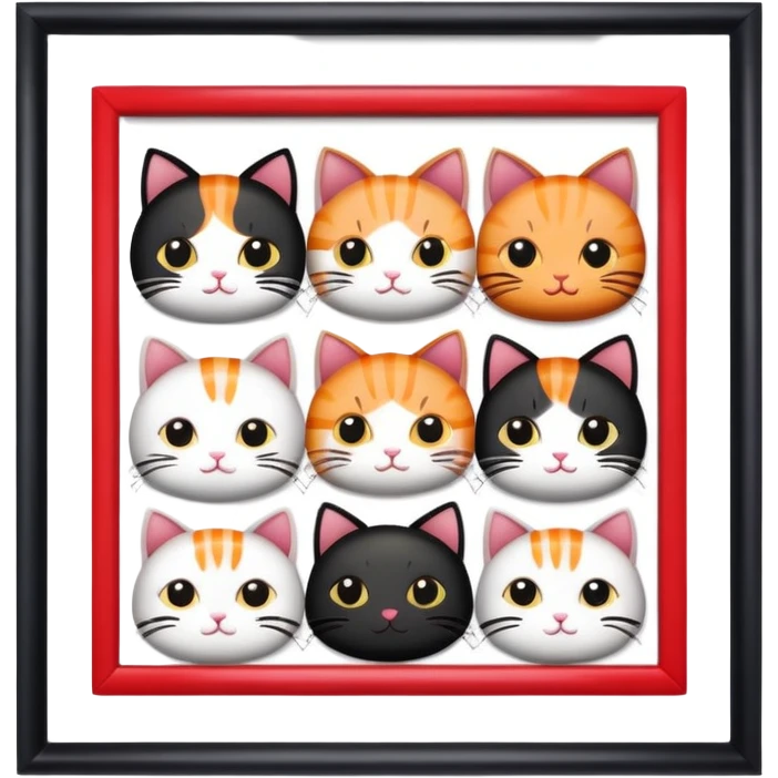 square frame decorated with cute cats, sushi pieces, and hearts emoji