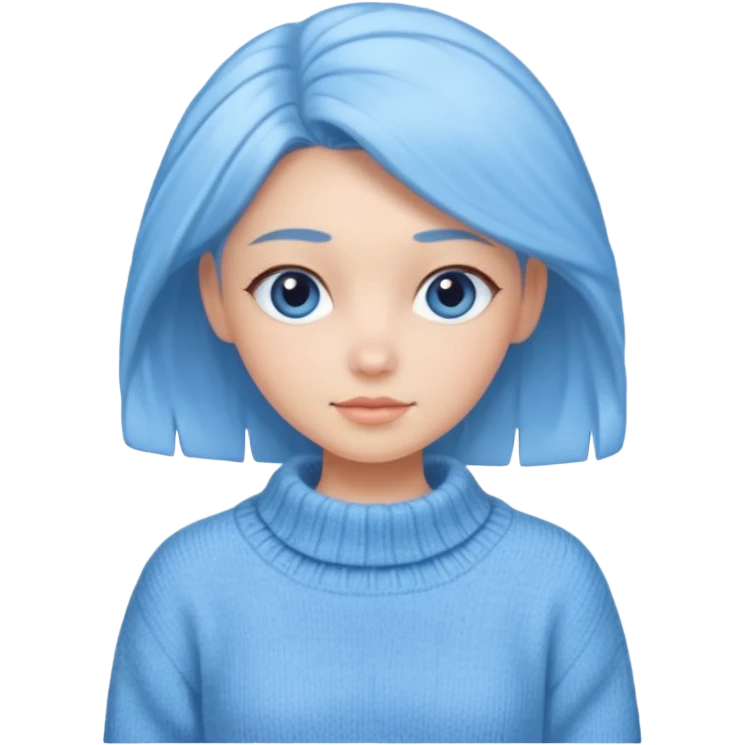 sky-blue Girl's wool sweater with light fabric folds and soft shading, casual style, Knitten.only wool sweater. emoji