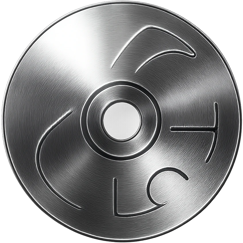 A minimalist CD disc with abstract pattern, neon glowing effect, purple color emoji