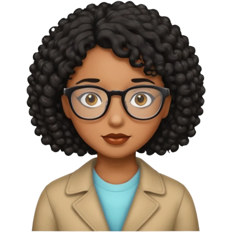 Chica con cabello rizado color negro, piel morena y que use lentes emoji