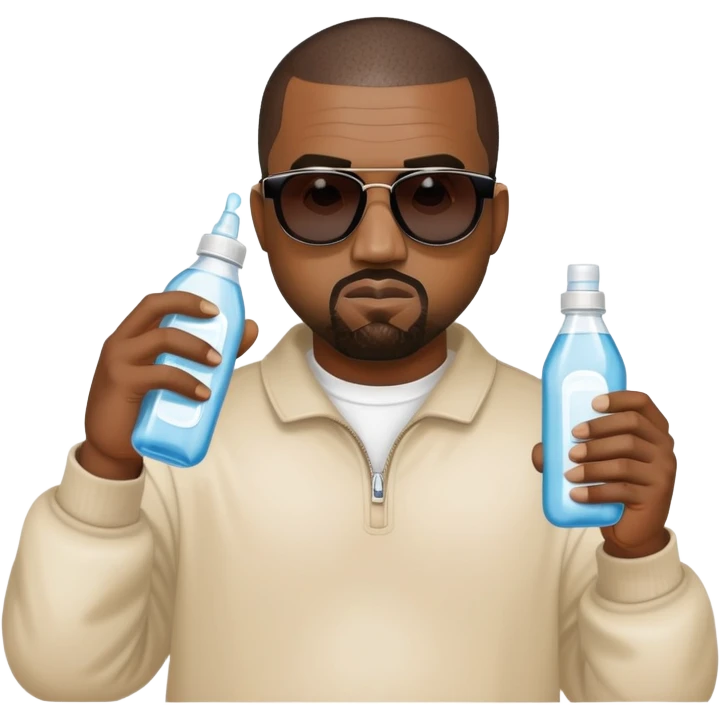 Kanye west with sunglasses on holding baby oil emoji