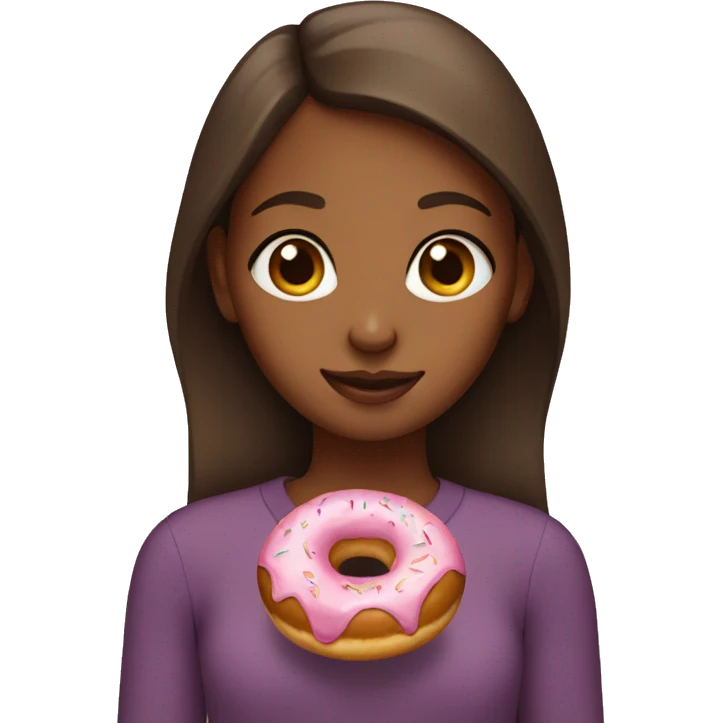 A brown girl holding a donut emoji
