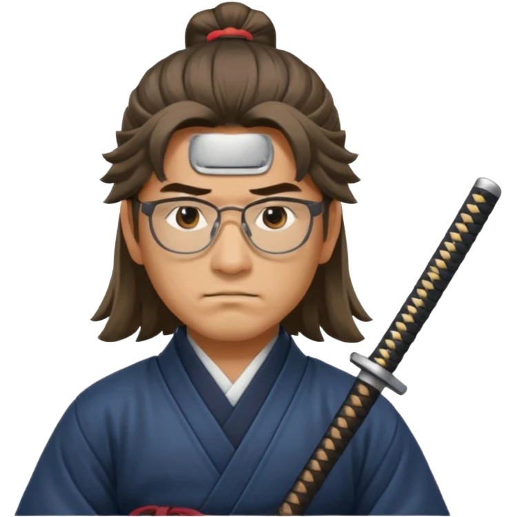 Long Haired Samurai with Glasses, Warrior with glasses cleaning katana emoji