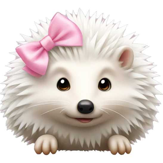 White hedgehog with pastel pink bow emoji