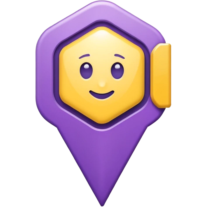 simple, minimalistic yellow (hex#FFD008) and purple (hex#8C52FF) icons of a pin location emoji