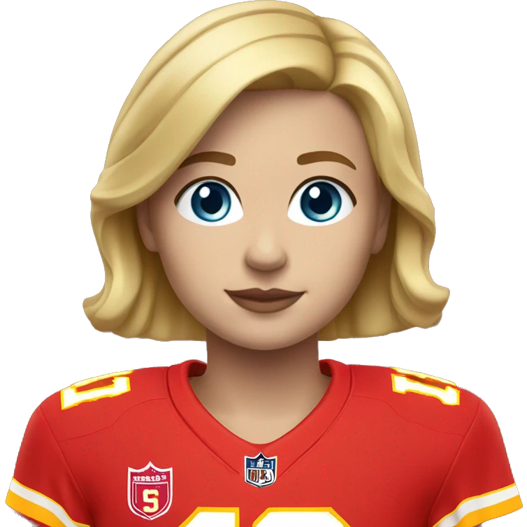 Blonde girl short hair blue eyes in chiefs jersey 15 emoji