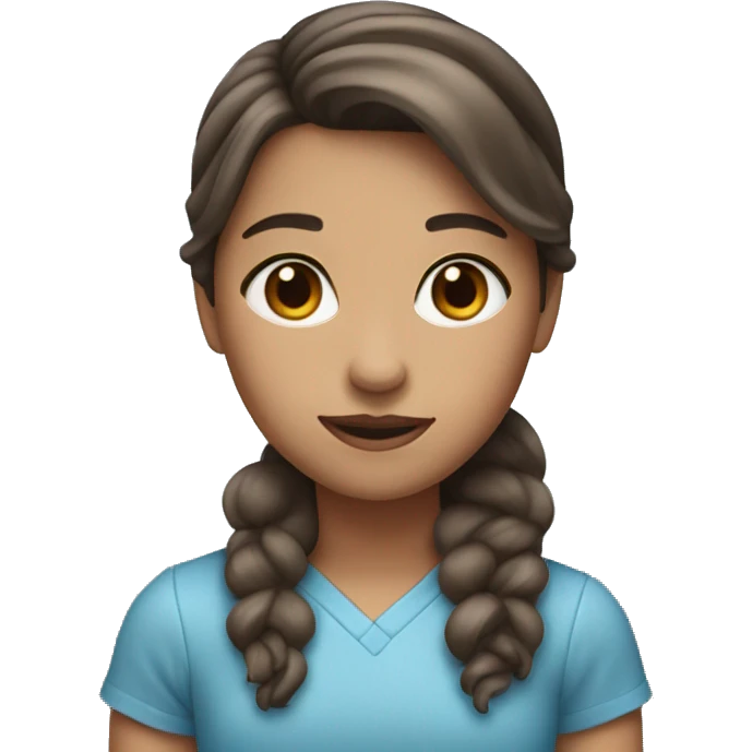 Girl with blue yes and brown hair that has a grey stripe on the front right side of hair emoji