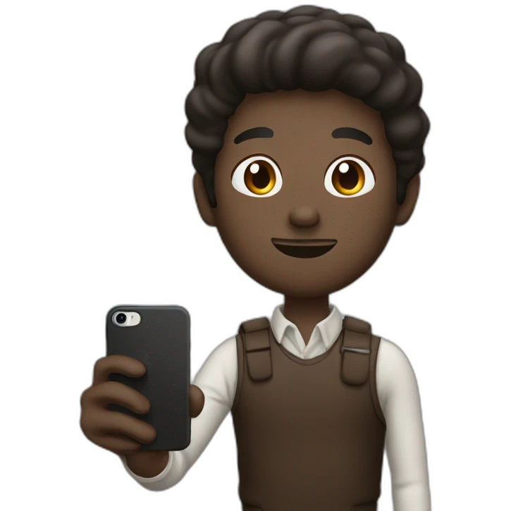 Man with dark brown air take a photo with is iPhone  emoji