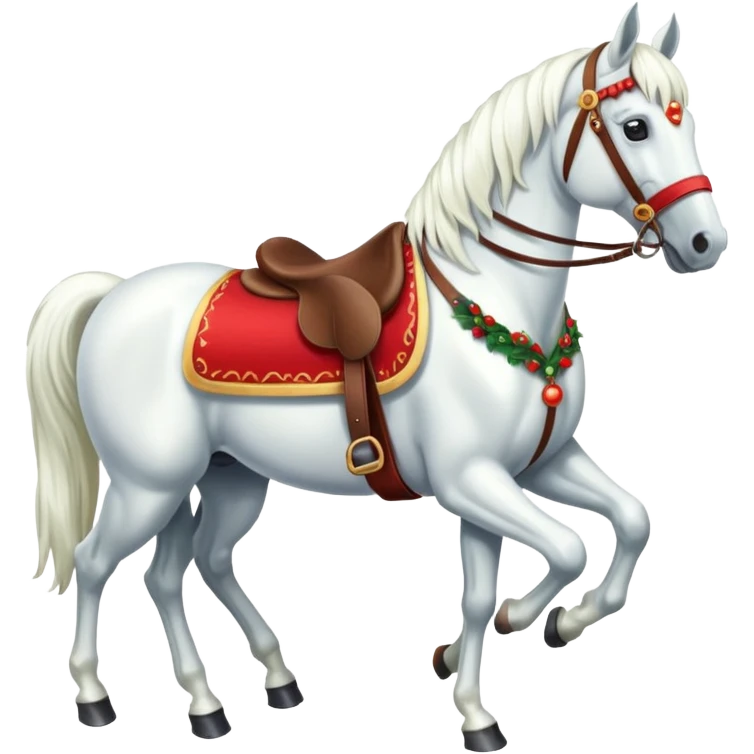 Christmas white horse with a full-length red saddle emoji