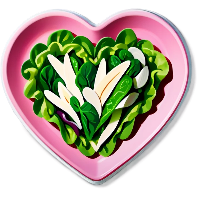 green salad in a pink heart shaped plate   emoji