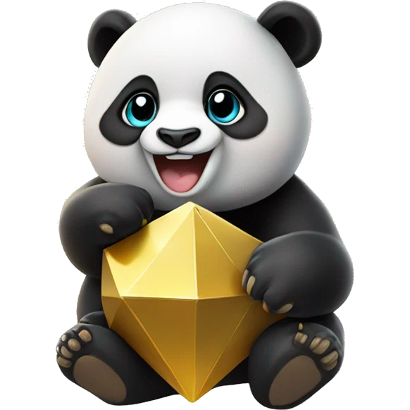 A cute panda with polyhedra logo on it's face smiling holding gold dust emoji