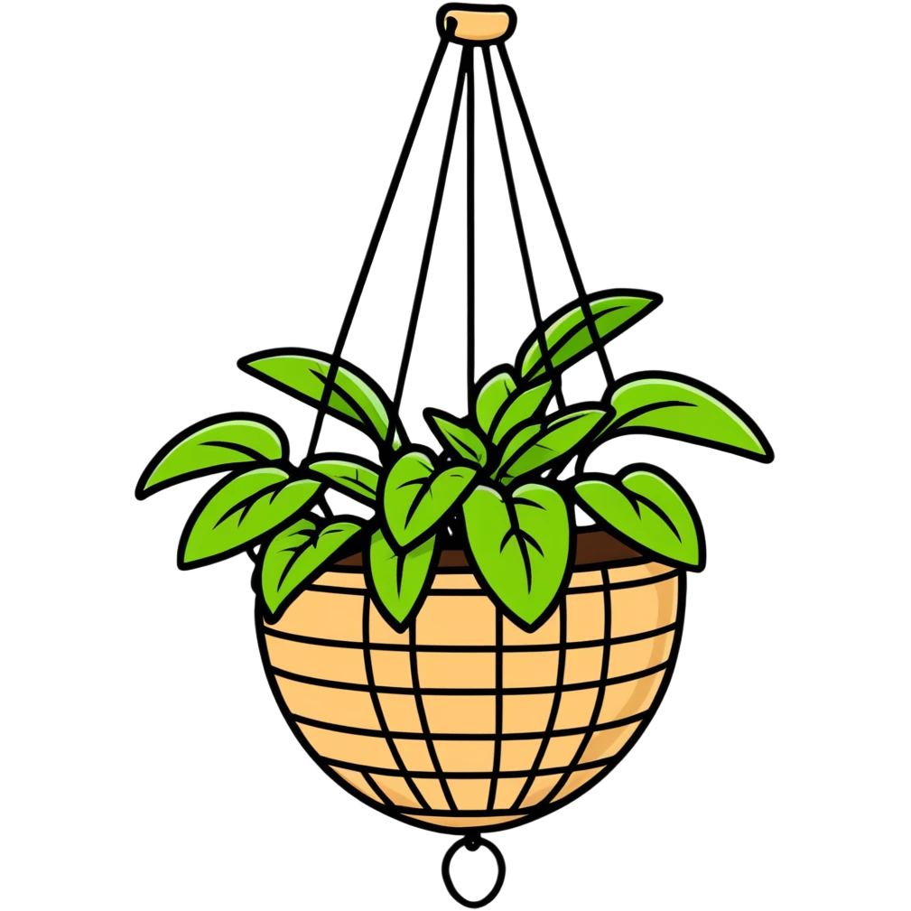 Plectranthus Verticillatus creeping charlie plant with trailing vines in a coconut fiber hanging basket emoji