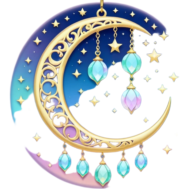 glossy Pastel iridescent crystal crescent damask moon suncatcher emoji