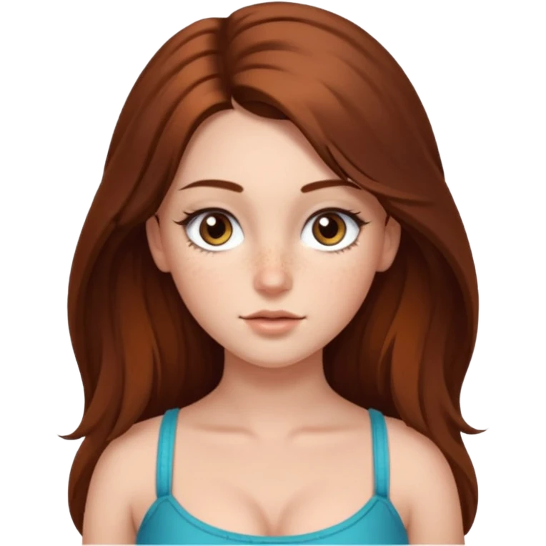 девушка с длинными коричневыми волосами и карими глазами и густыми ресницами с сиськами и небольшим животиком, фото по пояс emoji