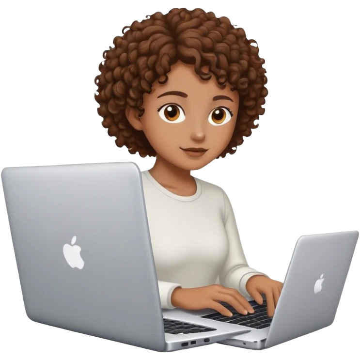 person with brown eyes and short-medium brown curly hair working on a laptop emoji