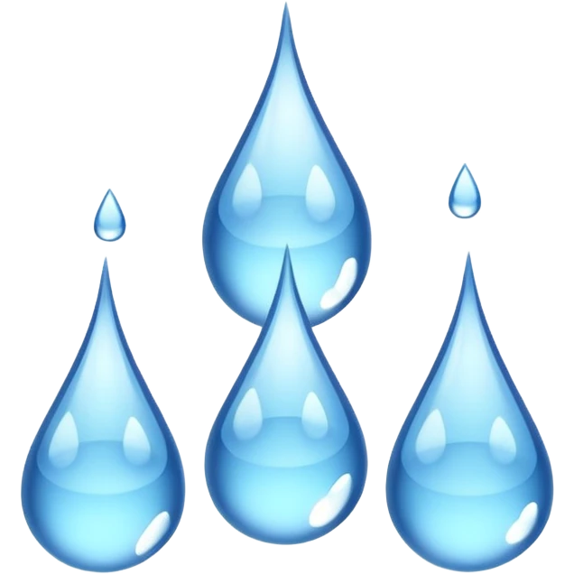3 water droplets stack on top of each other vertically with two water droplets on the sides; 5 droplets total emoji