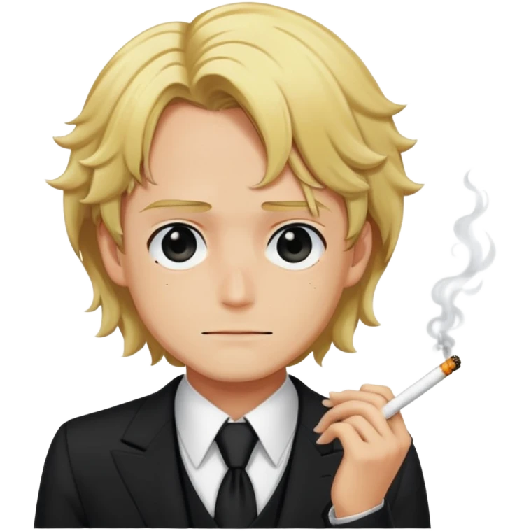 Sanji with blonde hair, black suit, cigarette, curly eyebrow emoji