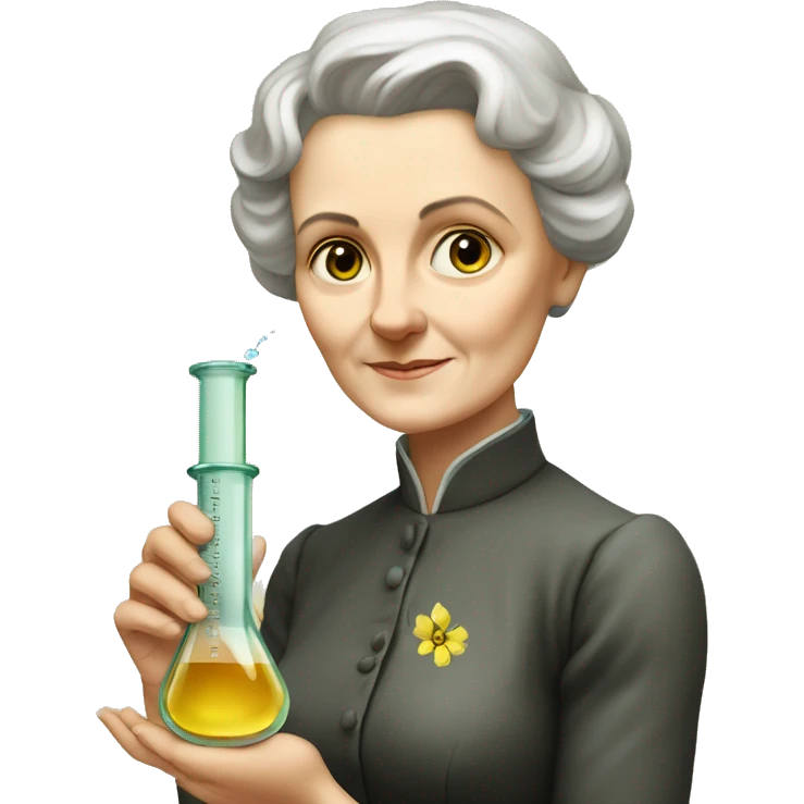Marie Curie Sklodovskaya holds a test tube in her hands emoji
