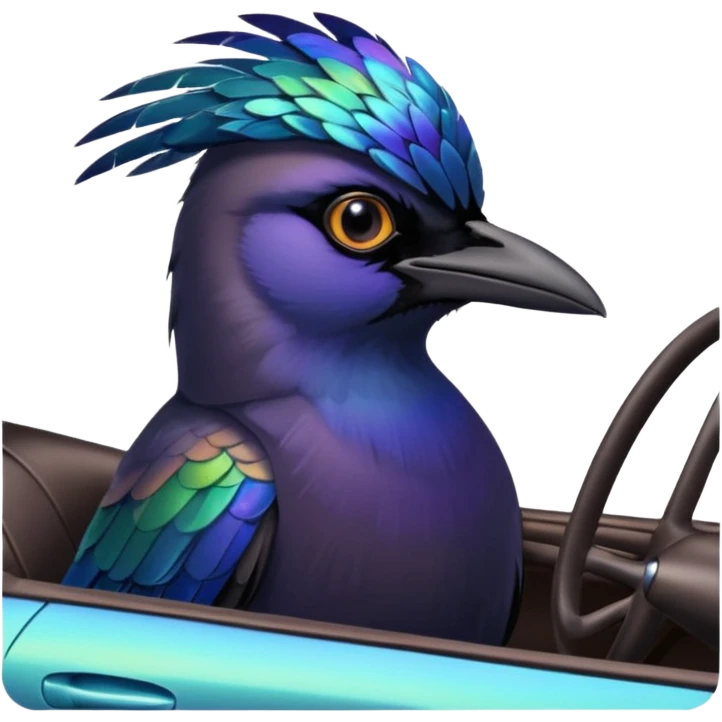 Grackle driving a car emoji