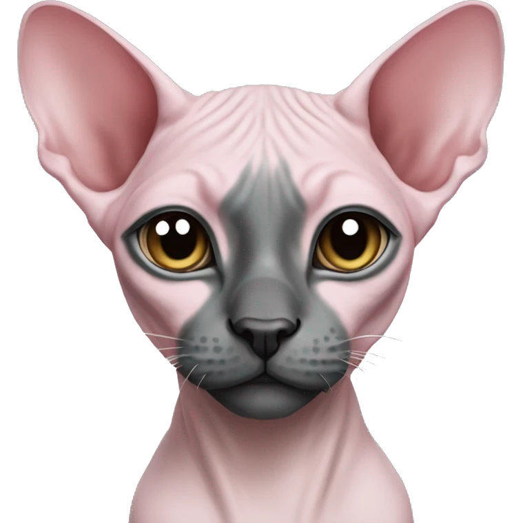 Pink with grey sphynx cat blue eyes and black nose  emoji