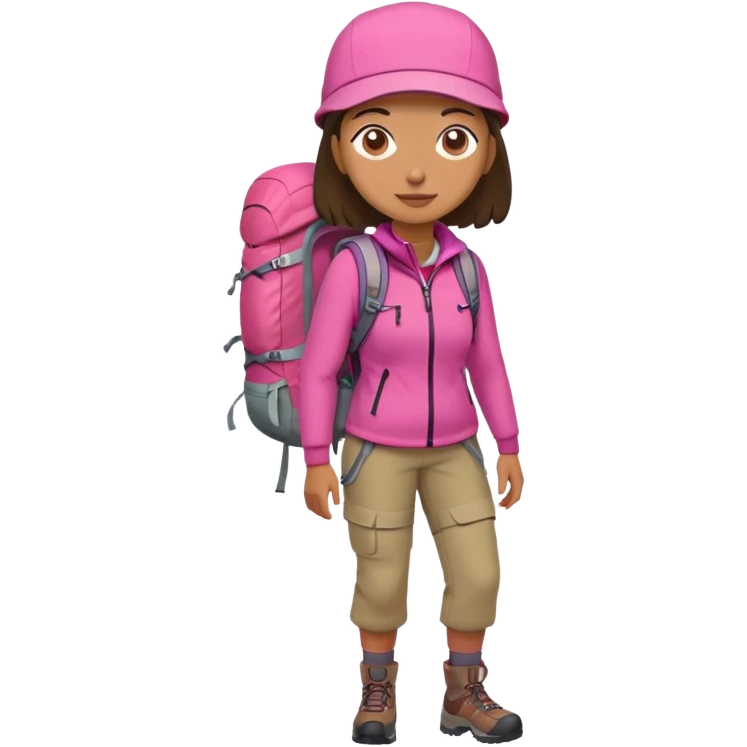 woman wearing pink clothes with hiking backpack emoji