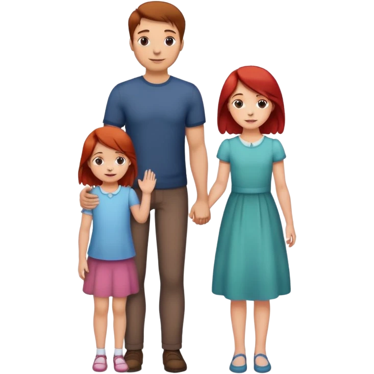 A man with brown hair holding a child, a daughter, and a girl with red hair by the hand emoji