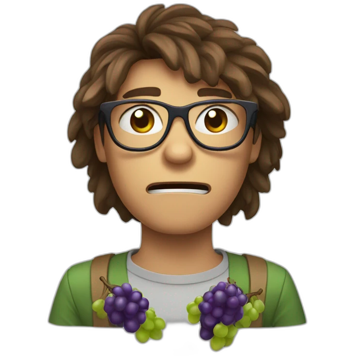 brown haired young and angry men with glasses violently throwing grapes emoji
