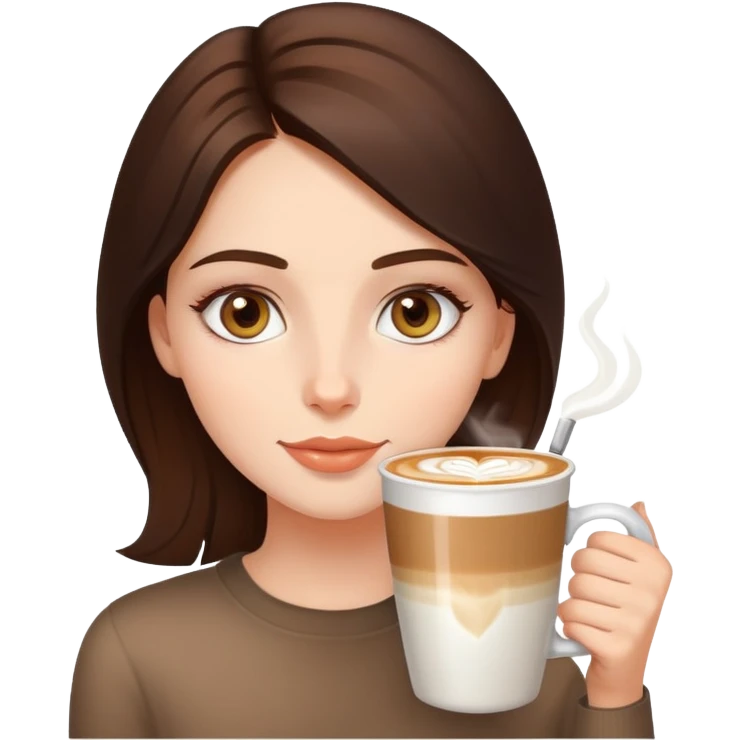 brunette girl with hazel eyes drinking latte emoji