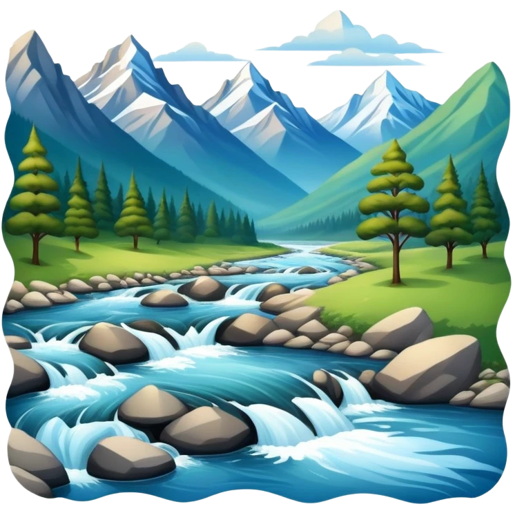 beautiful mountain landscape with river emoji