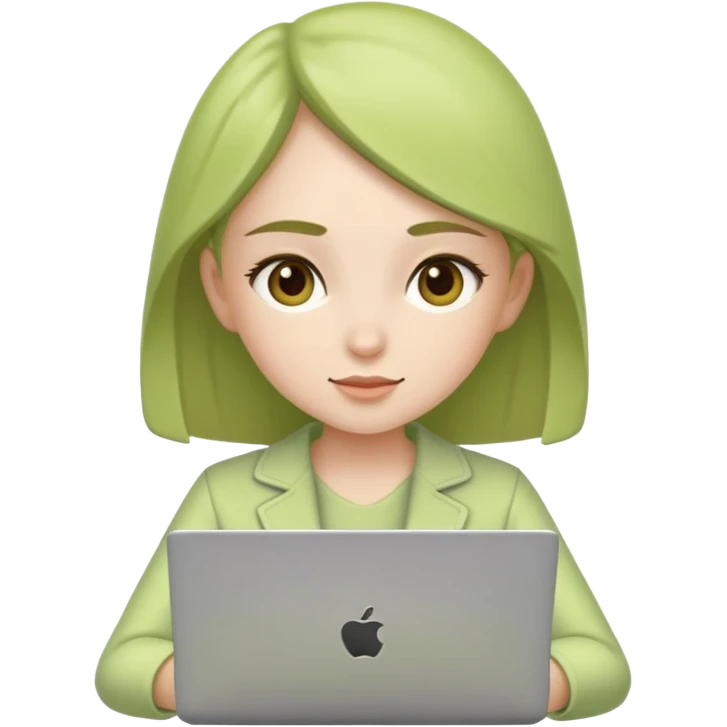 Chica con ropa color pistacho usando laptop emoji