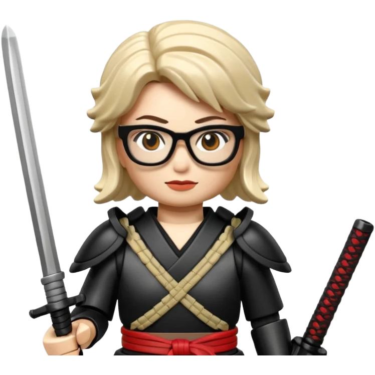 lego Samurai with glasses, Warrior in samurai armor, female, with katana emoji