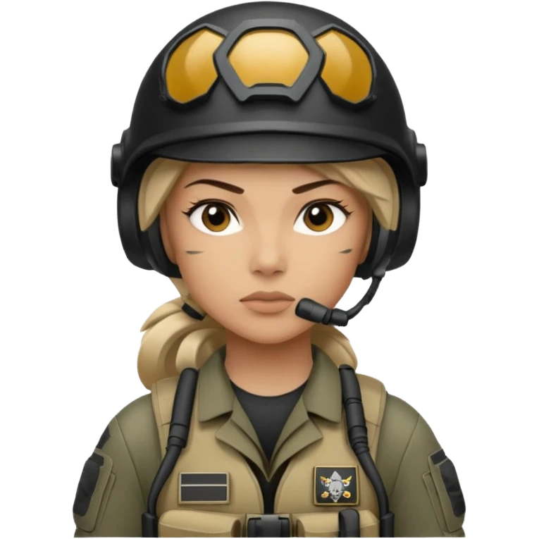 black and white drawing of a female special operations communications operator in combat gear emoji