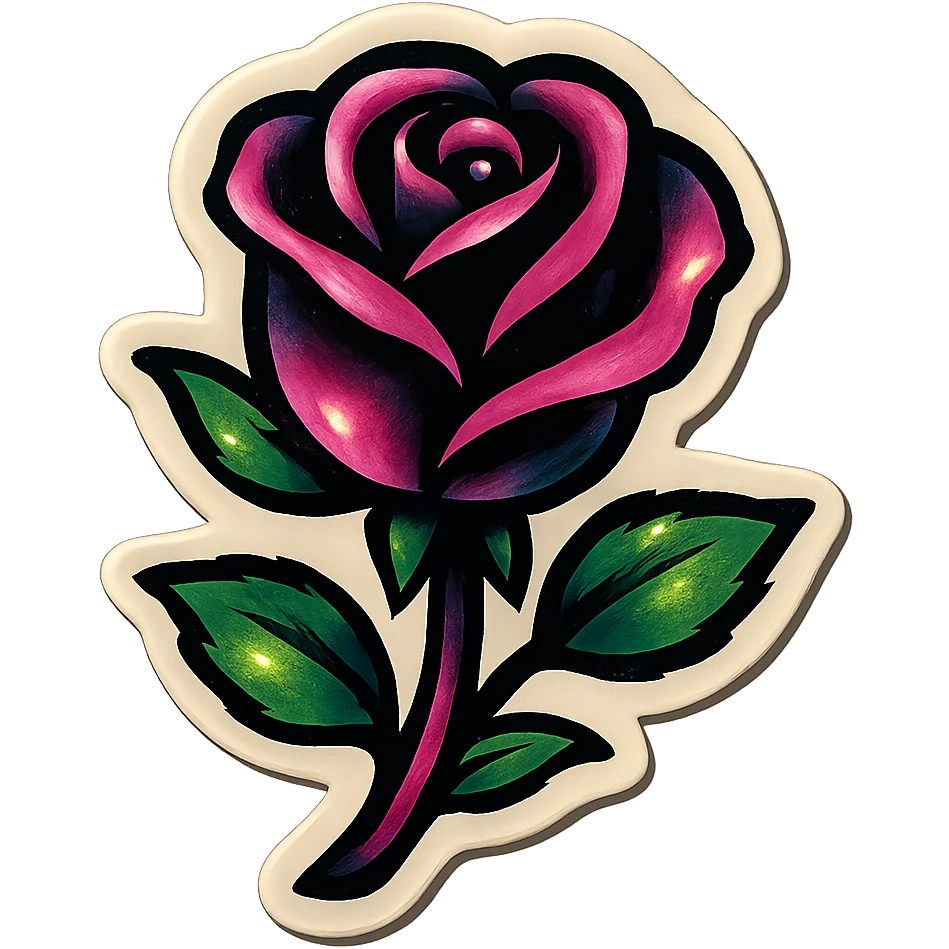 BLACKPINK-inspired retro sticker, black and pink rose, elegant and stylish, vintage sticker style emoji