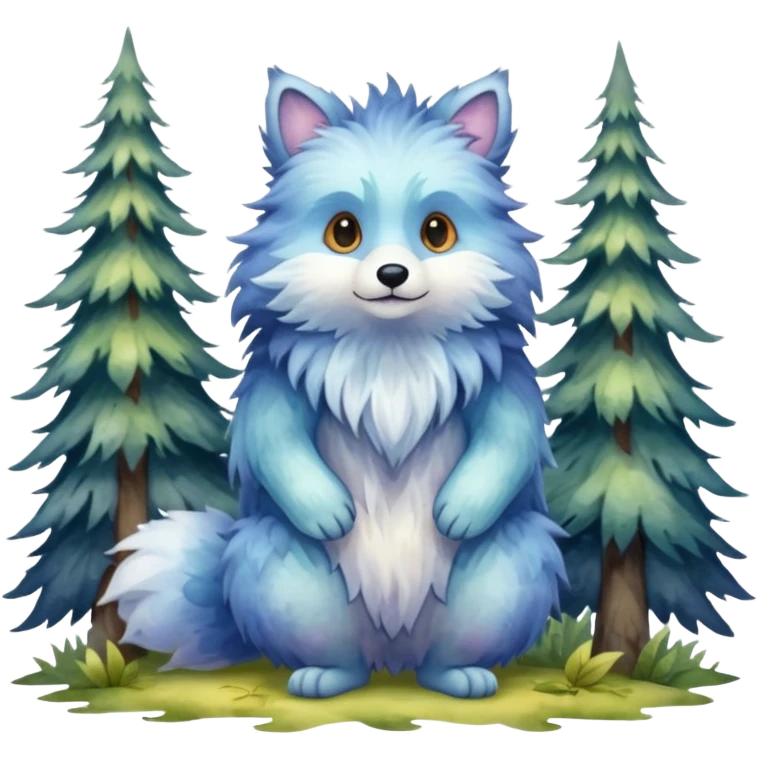 watercolor furry creature in a misty forest emoji