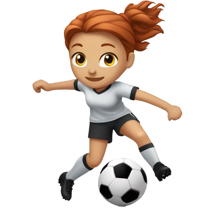 girl with auburn hair and light skin kicking a soccer ball emoji