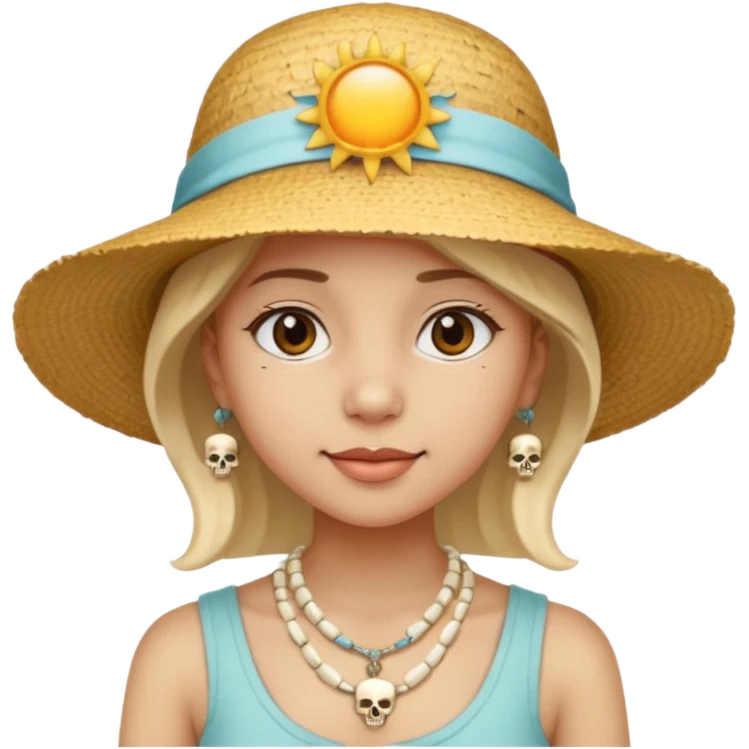 Hatted ancient girl wearing Bone Necklaces emoji