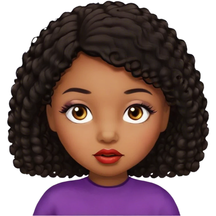 Glamourous, brown skin tone, very beautiful toddler, with big plump lips, long long lashes, black curly smooth short hair, brown eyes emoji
