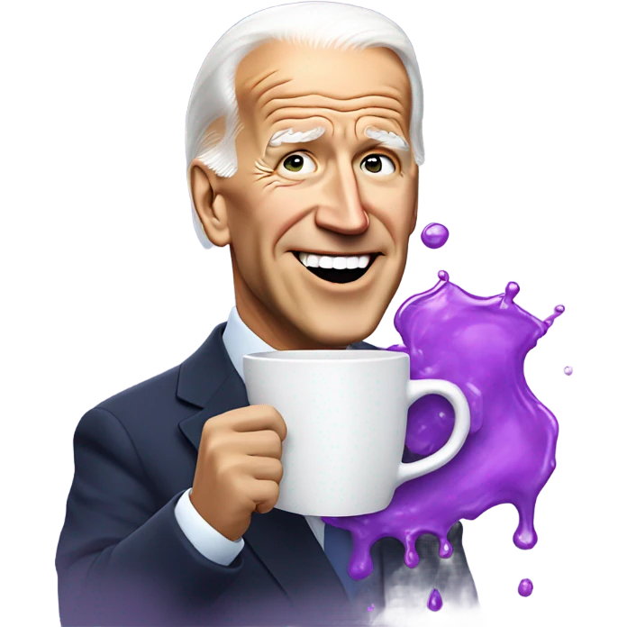 biden with purple liquid spilling out of white cup emoji